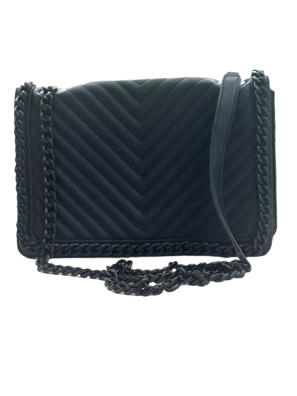 ALDO Greenwald Black Quilted Chevron Chain Crossbody Shoulder Bag